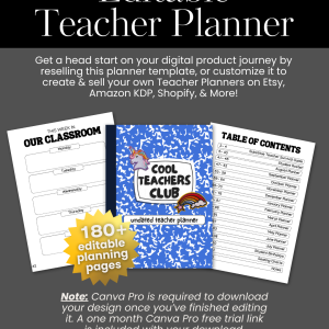 editable teacher planner template | canva pro resell ready planner for etsy, amazon kdp & shopify sellers