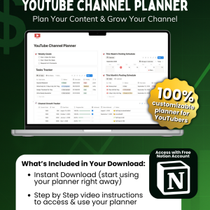 youtube channel planner | interactive digital notion template for youtubers to plan content and organize workflow
